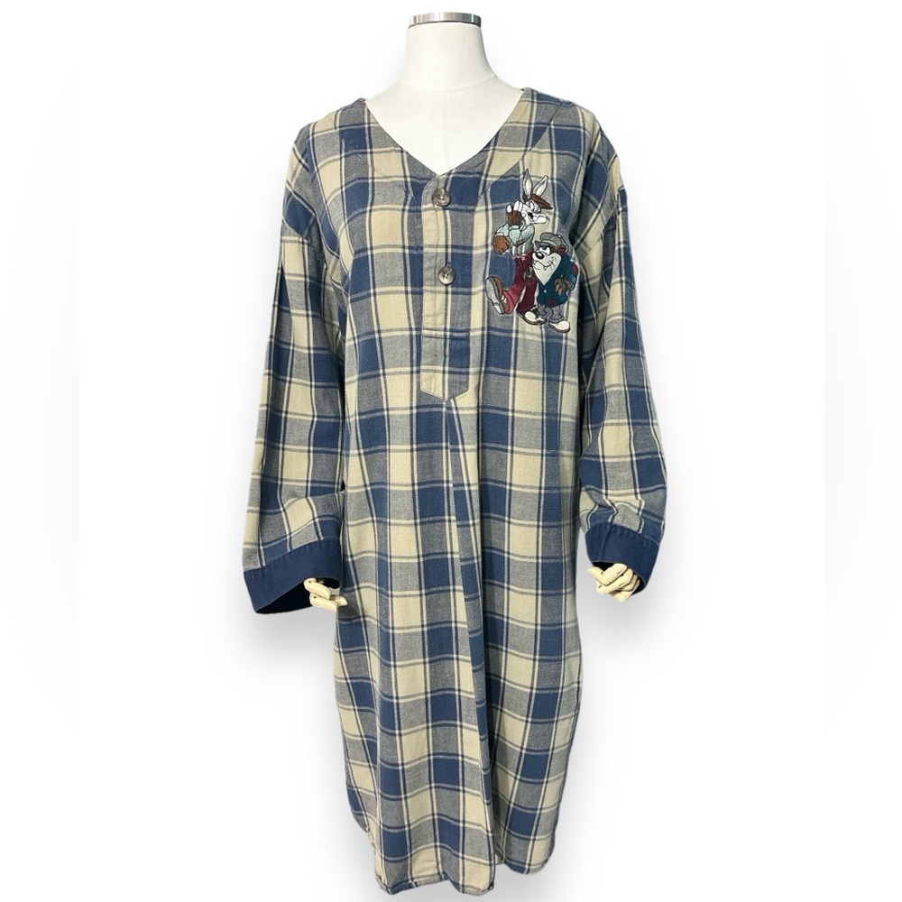 ACME STUDIOS Flannel Nightgown w/ Looney Tunes Embroidered Characters